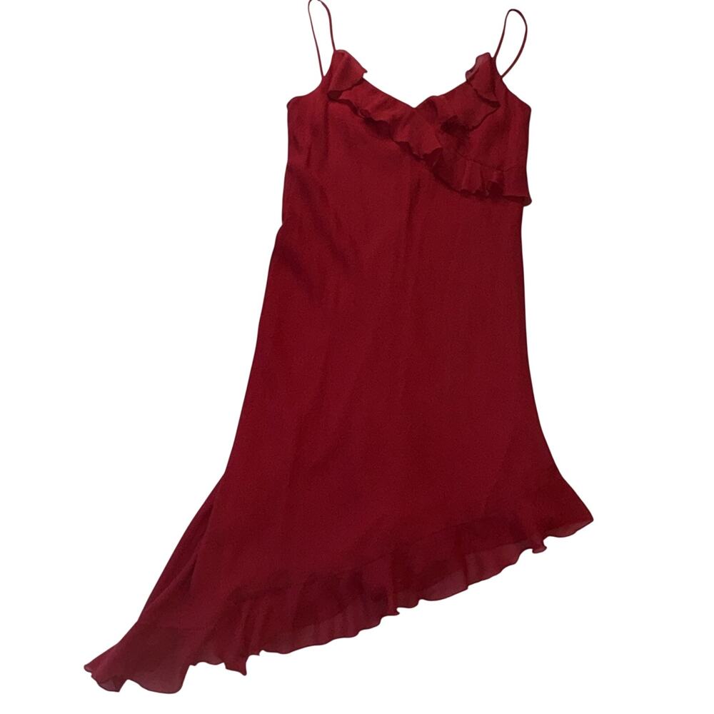 Vtg 90s Y2K‎ City Triangles Red Asymmetrical Ruffle Dress Whimsigoth Fairy 11